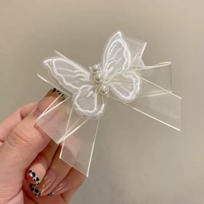 White Mesh Butterfly Hairpin Organza Butterfly Hair Barrettes Hair Accessories