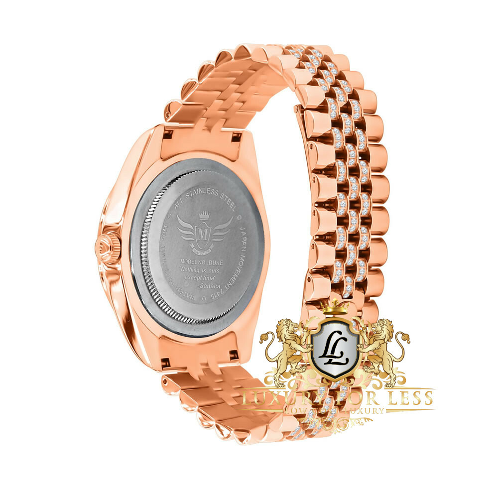 Pre-owned Bling Master Men's Full Steel 18k Yellow Gold Rose Simulated Diamond Presidential Watch 40mm