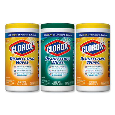 Clorox 30208PK 75/Can. 3/Pack 7" x 8" Fresh/Citrus Disinfecting Wipes White New