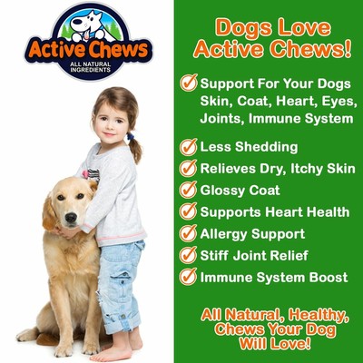 Active Chews Omega Fish Oil for Dogs Skin and Coat Supplement - 120 Dog Treats