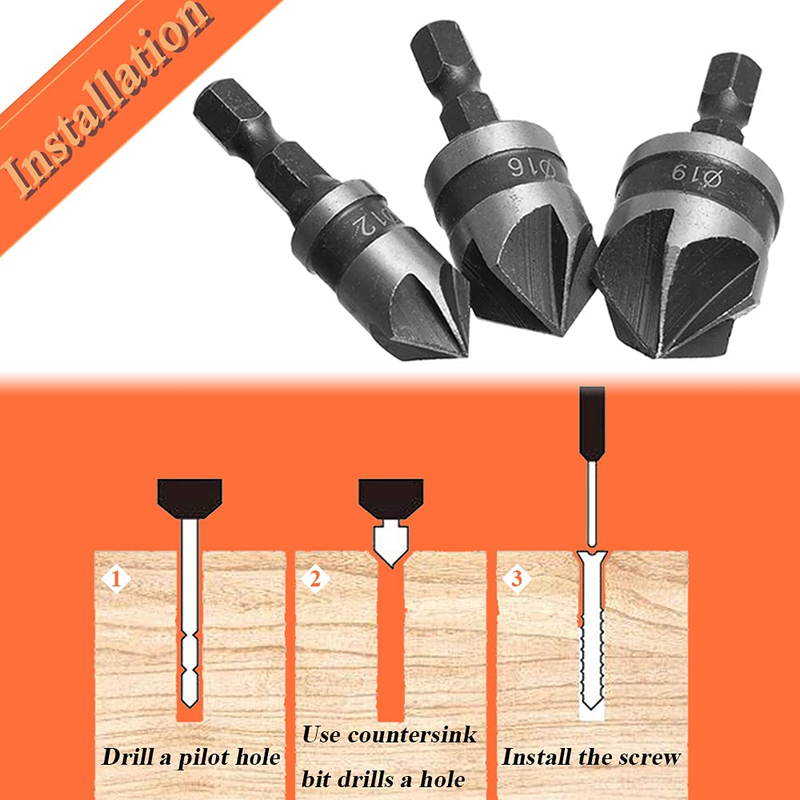 5 Flutes Countersink Chamfer Drill Bits, 90 Degree Chamfering Cutter 1/4 Inch He
