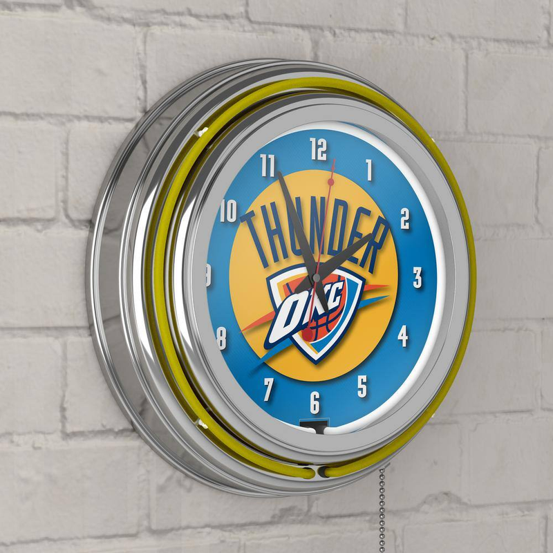 Oklahoma City Thunder Yellow Logo Neon Clock Game Room Cave 