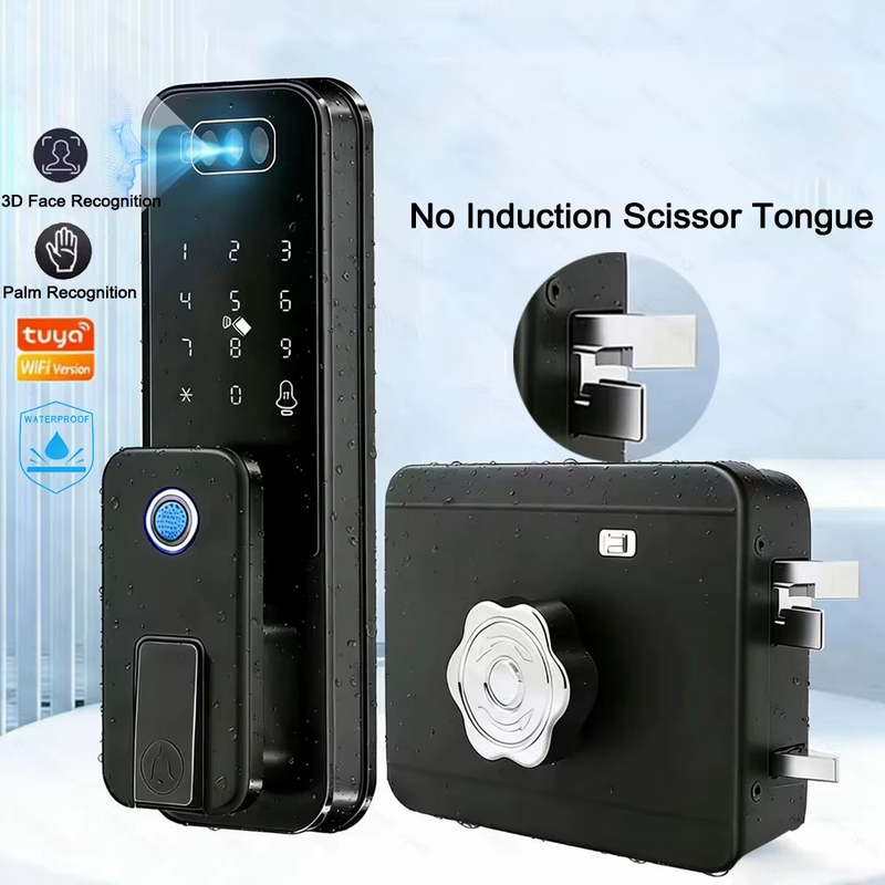 Smart Door Lock Waterproof Palm Vein Scan 3D Face Recognition Tuya Wifi Compatib
