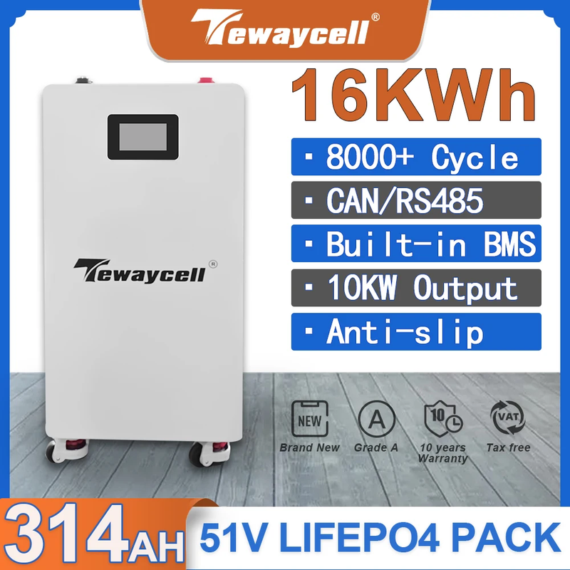 16KWH LiFePO4 Battery Pack Powerwall 51V 314AH Buitl-in 200A BMS CAN RS485 Monit