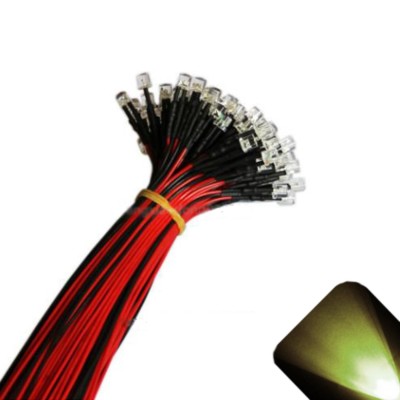 5 x 12v 3mm Flat Top Pre Wired Warm Soft White LED Wide Angle 14v 15v Prewired