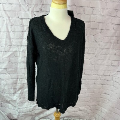 boutique another love black crochet sweater sz large V-neck tunic