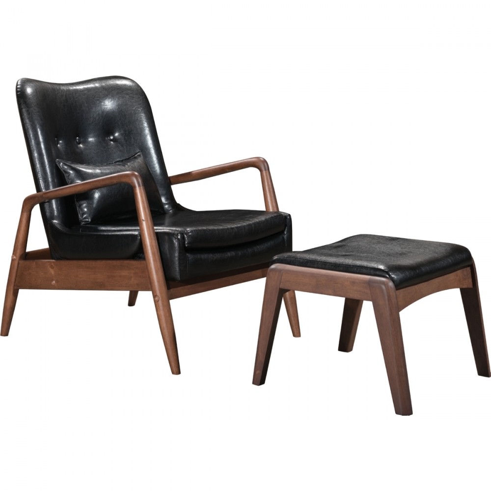 Zuo Leatherette,Rubber Wood Lounge Chair,Ottoman Black ...
