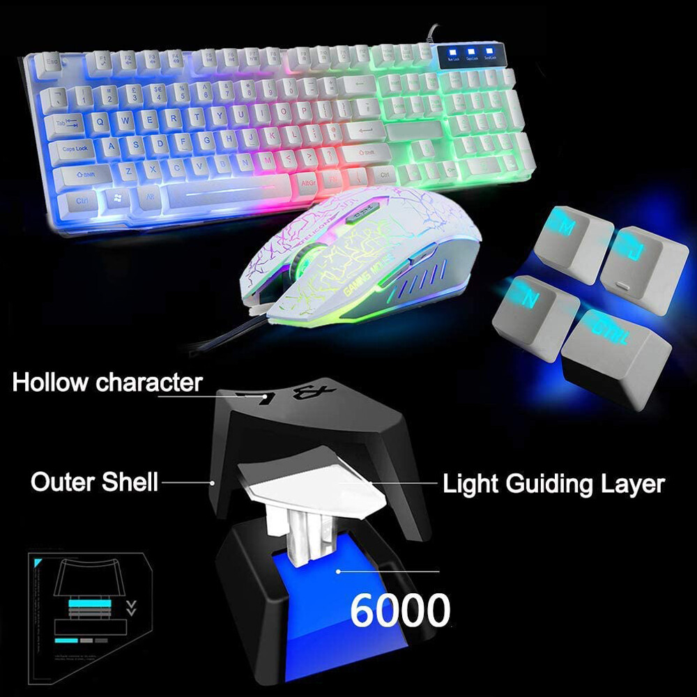 Computer Desktop Gaming Keyboard and Mouse Mechanical Feel Led Light Backlit US