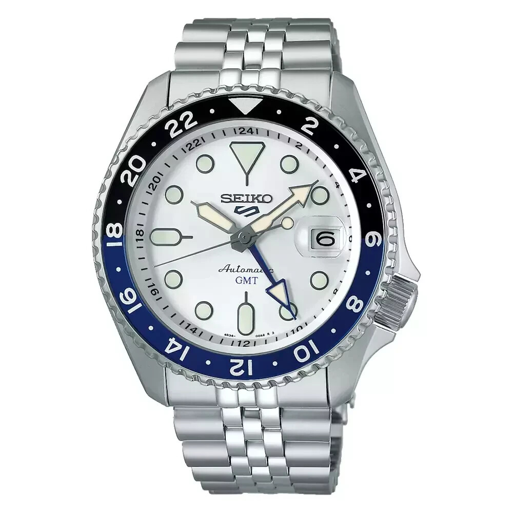 Pre-owned Seiko Men's 5 Sports Gmt Automatic White Dial Watch Ssk033