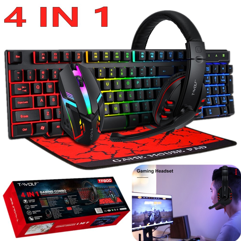 Wired Gaming Keyboard and Mouse Headset Combo RGB Backlit fo