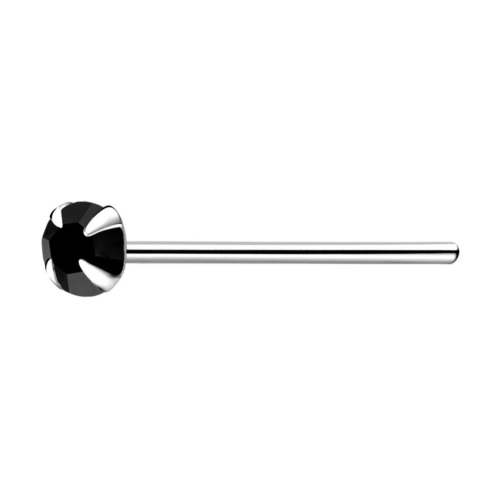 2.5mm Jet Black Claw Set Nose Stud * Sterling Silver * straight pin, bend 2 fit