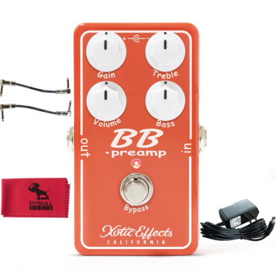 Xotic BB Preamp V1.5 Guitar Pedal w/ Power Supply, Cables & Pitbull Audio Cloth
