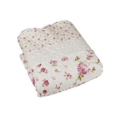 Decke Bettüberwurf Plaid Tagesdecke Rosen 180 x 260 Landhaus Vintage Shabby Chic