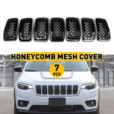 Front Hood Grille Insert For 2019-22 Jeep Cherokee W/Chrome Trims Honeycomb Mesh