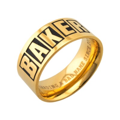 New! Baker Skateboards Brand Logo Gold Ring (Large/Size 11) w/ Baker jewelry bag