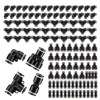 60 Pcs Push to Connect Fittings Air Line Pneumatic Kit Quick Release 1/4'' Od New