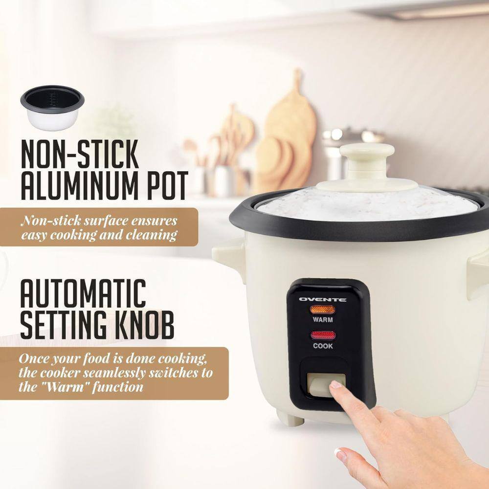 Cream 4 Cups Rice Cooker with Non-Stick Aluminum Pot Automatic Keep Warm Measuri