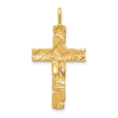 Pre-owned Superdealsforeverything Real 14kt Yellow Gold Nugget Cross Pendant
