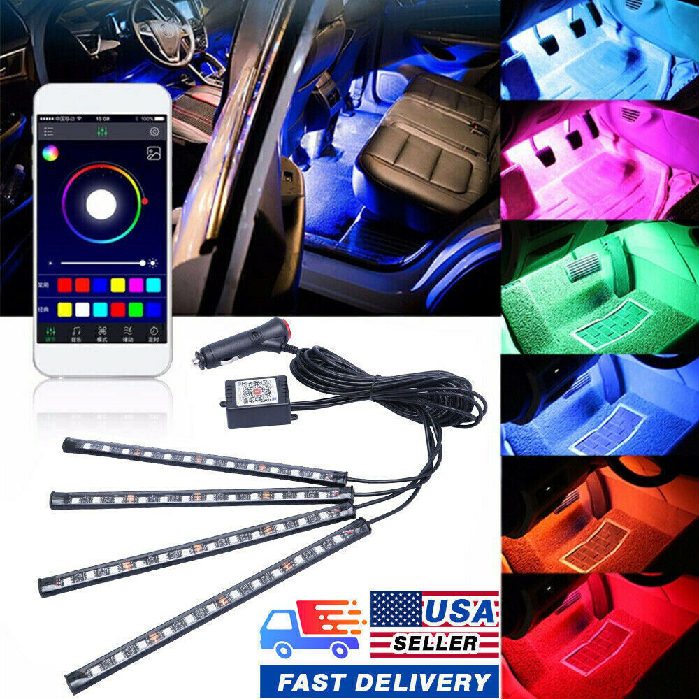 4pcs Wireless Music Control ABS 7 Colors Car Accessories Interior RGB Light Kit