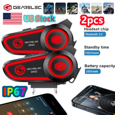 2pcs Motorcycle Helmet Headsets Bluetooth Stereo Headphones Voice Control IPX7