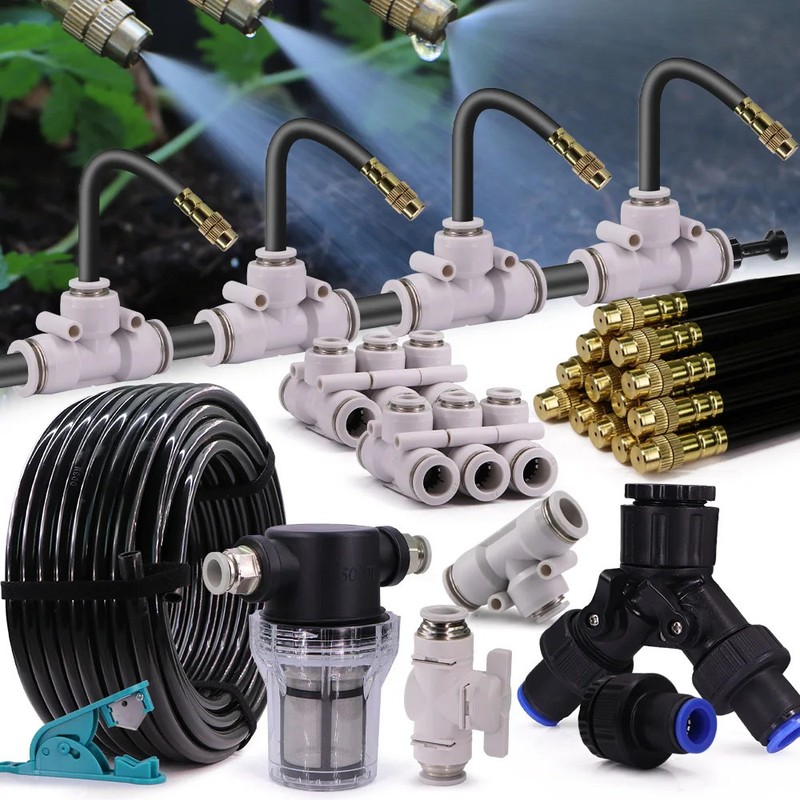 3/8" Garden Irrigation Auto Watering System Hose Filter 360° Adjustable Nozzle S