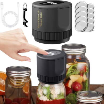 Electric Mason Jar Vacuum Ever Sealer Kit for Wide/ Regular Mouth Jars &10 Lids
