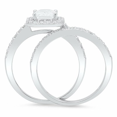 Pre-owned Pucci 2.20 Ct Emerald Cut Halo Wedding Engagement Bridal Ring Band Set 14k White Gold In White/colorless