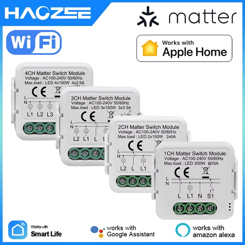 1/4 Gang Matter WIFI Smart Switch Module Automation Relay Smart Breaker Voice Co