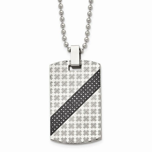 Pre-owned Chisel Stainless Steel Polished 1/2ct Tw. Diamond Dog Tag Necklace In Silver
