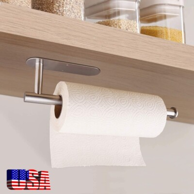 Holder Kitchen Roll Towel Paper Rack Under Cabinet Wall Toilet Self Adhesive