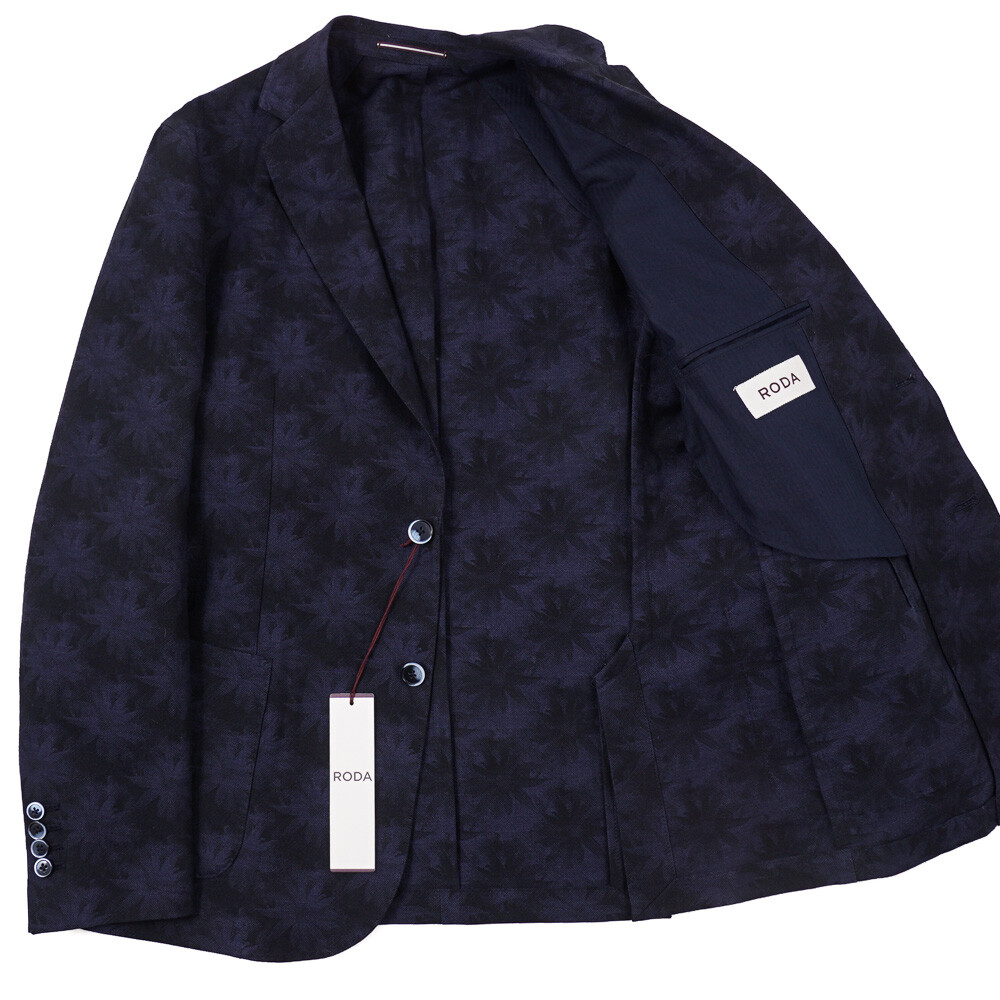 Pre-owned Roda $1495  Slim-fit Midnight Blue Floral Cotton-linen Suit 40 (eu 50)