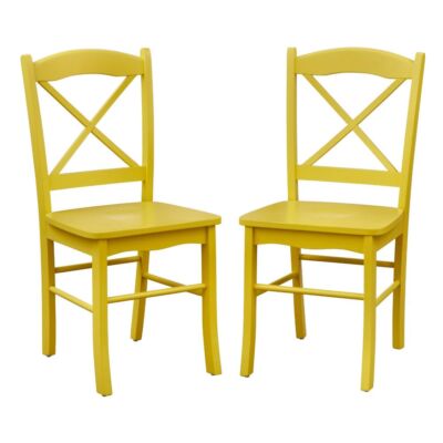 Buylateral Set of 2 Tiffany Cross Back Chairs Yellow: Rubberwood Frame, Spot