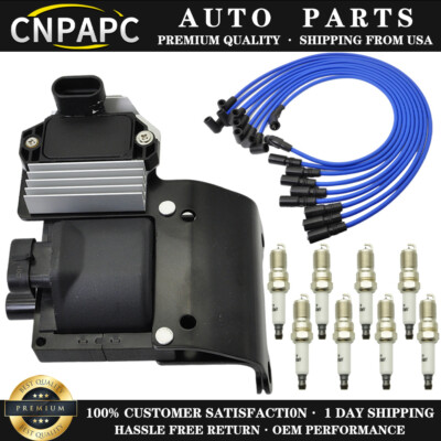 Ignition Coil w/ Module & Spark Plug & Wire Set  for Chevy GMC Sierra D577 DR49