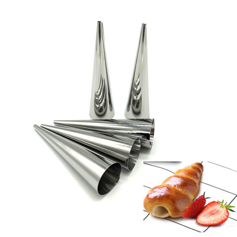 5 Pcs Stainless Steel Cannoli Forms Tube,Non-Stick Pastry Croissant Roll Mold Large Size Cone Shaped Baking Mold Cream Horn Mold Pastry Baking Cones