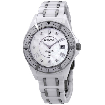 Pre-owned Bulova Marine Star Women's Automatic Watch - White Stainless Steel - 98p172