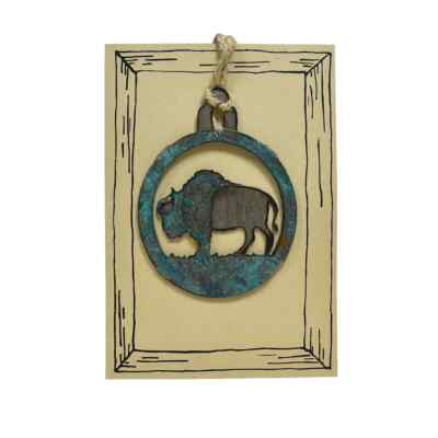 Steel and Copper Patina Buffalo (Bison) Christmas Ornament by H&K Studios - New