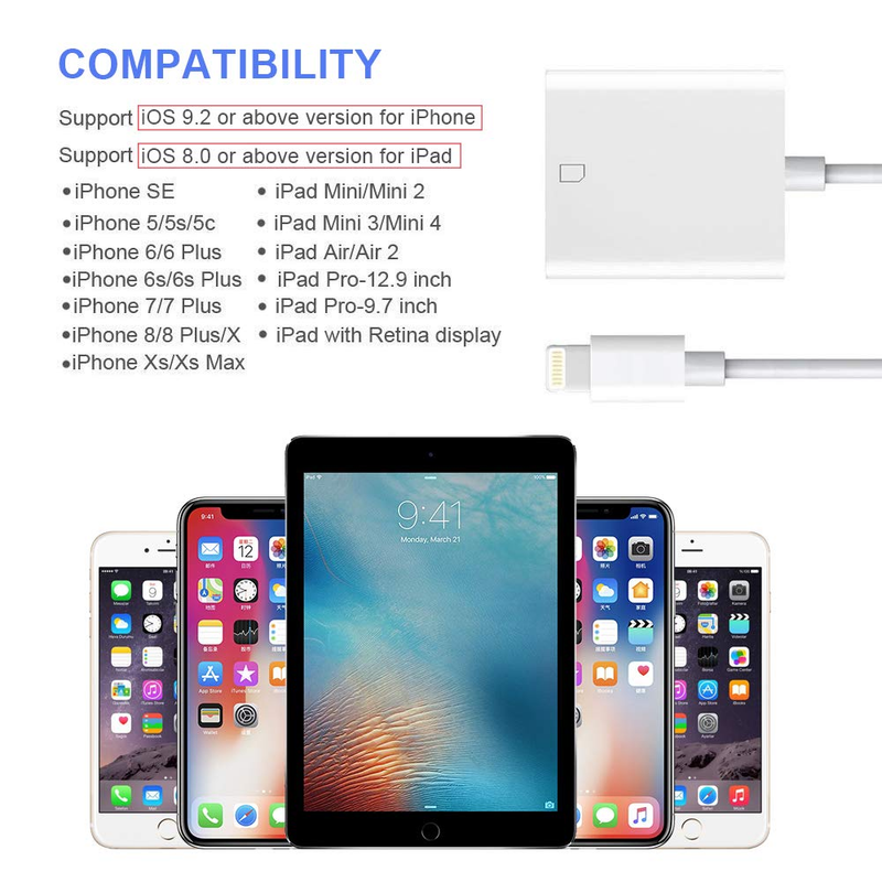 For AppleLightning To Sd Card Camera Reader Tail Adapter Iphone Ipad