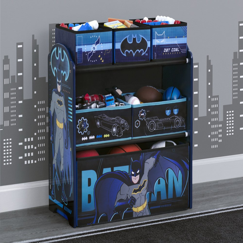 Boys Girls Wood Frame Multi Bin Toy Storage Organizer Batman Kids Children New..