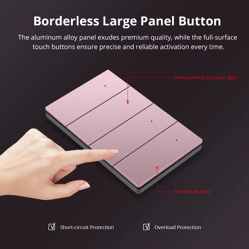 Zigbee Aluminum Alloy Light Switch Full Button Activation 1 2 3 4 Gangs Neutral