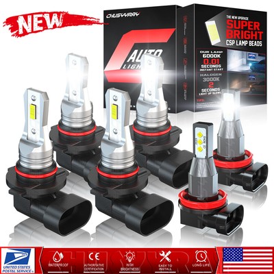 For Pontiac Vibe 2009 2010 6x 6000K Headlight Hi/Lo Beam + Fog Light Bulbs Kit