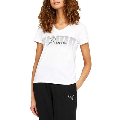 

Puma Double Logo VNeck Футболка с коротким рукавом Женская размер  Повседневные топы 67136102, Белый