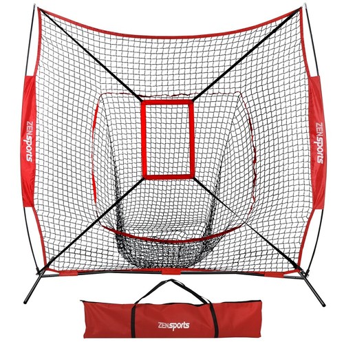  7x7 Ft Baseball Softball Teeball Practice Batting Training Net w/ Strike Zone