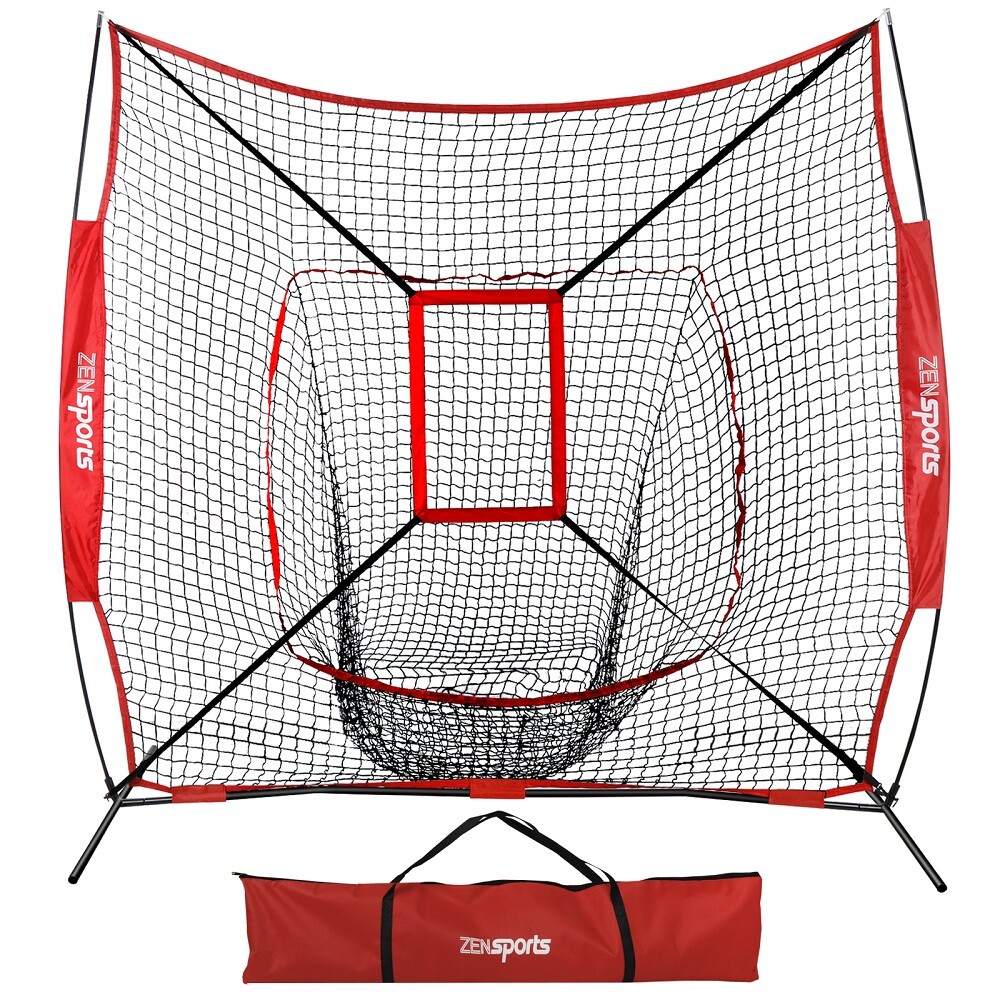 Baseball Practice Net Thrower Strike Zone W/ Portable Baseball Ball Caddy EZ Set