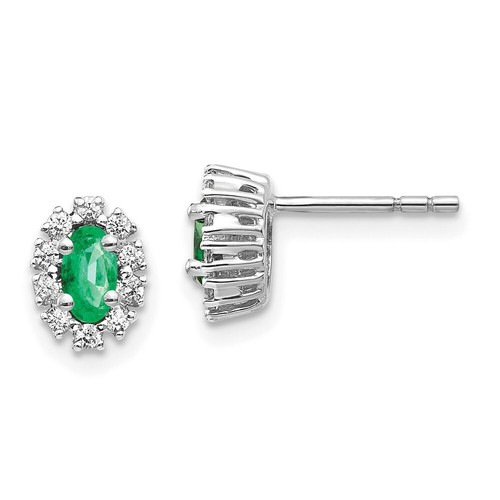 Pre-owned Emerald 14k White Gold 1/5ct Diamond &  Earrings