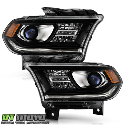 For 2014-2017 Dodge Durango Black Trim Halogen w/o LED DRL Projector Headlights