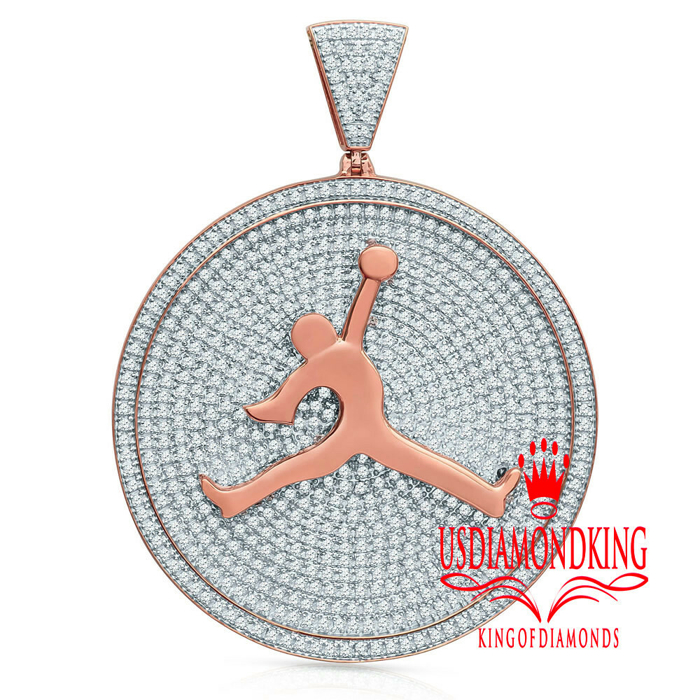 Pre-owned Us Diamond King Mens Big 3'' Real Rose Gold Over Pure Silver Jumpman Jorden Charm Custom Pendant