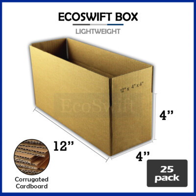25 12x4x4 EcoSwift Cardboard Packing Moving Shipping Boxes Corrugated Box Carton
