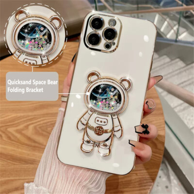 For iPhone Samsung Huawei Honor +Quicksand Space Bear Holder 6D Phone Case Cover