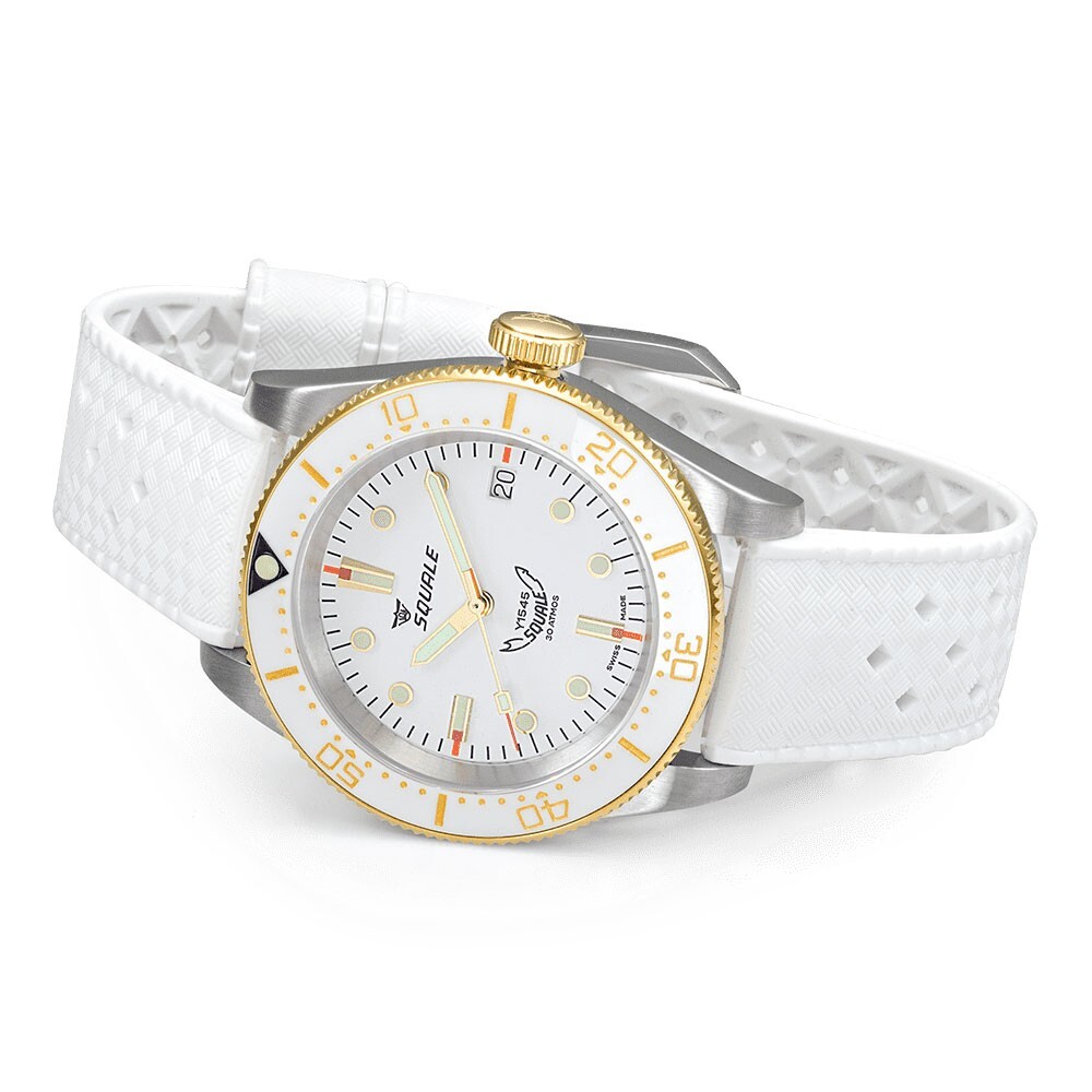Pre-owned Squale 1545 White Rubber 1545wtwt.htw 40mm 30 Atmos Automatic Diver Watch