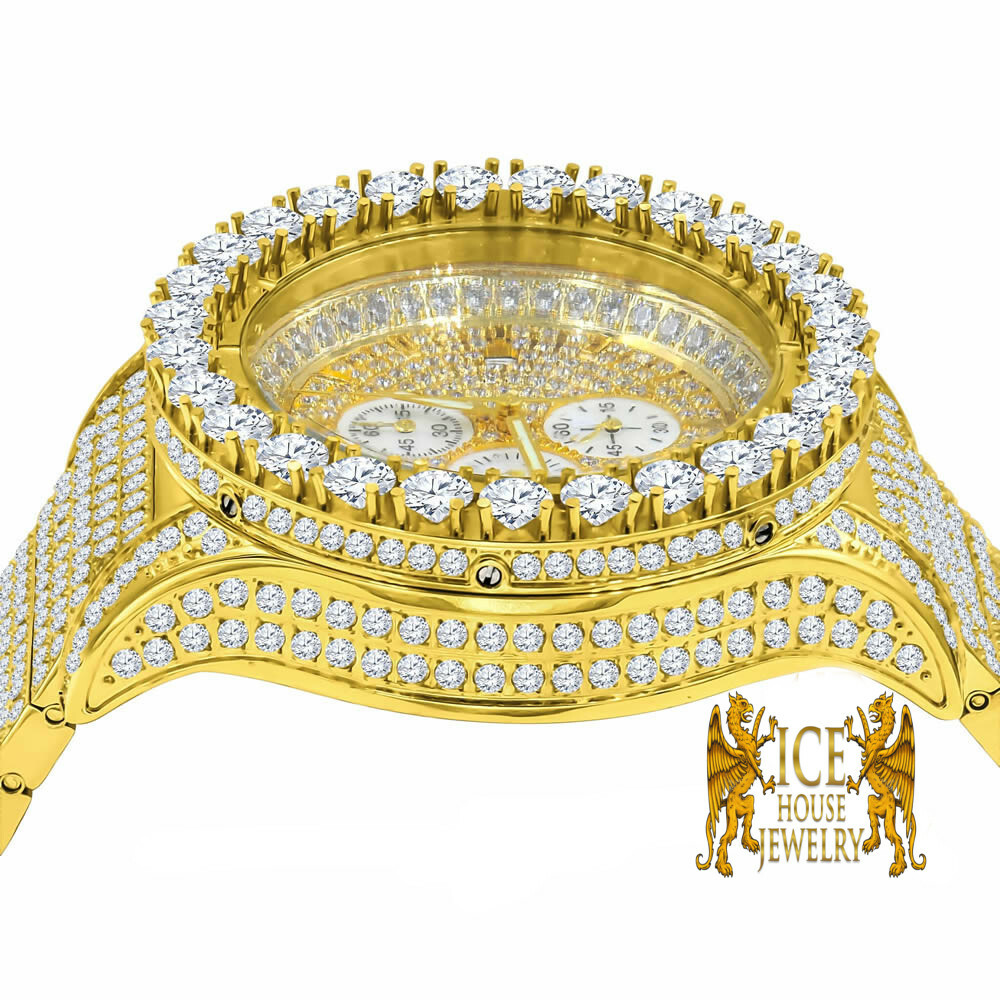 Pre-owned Blingmaster Mens Stainless Steel Gold Tone Jojino Joe Rodeo Lab Simulated Diamond Watch 48mm